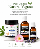 Pack Cuidado Natural Vegano (Crema Base 100 ml + Rosa Mosqueta 30 ml + Lavandín Grosso 10 ml)